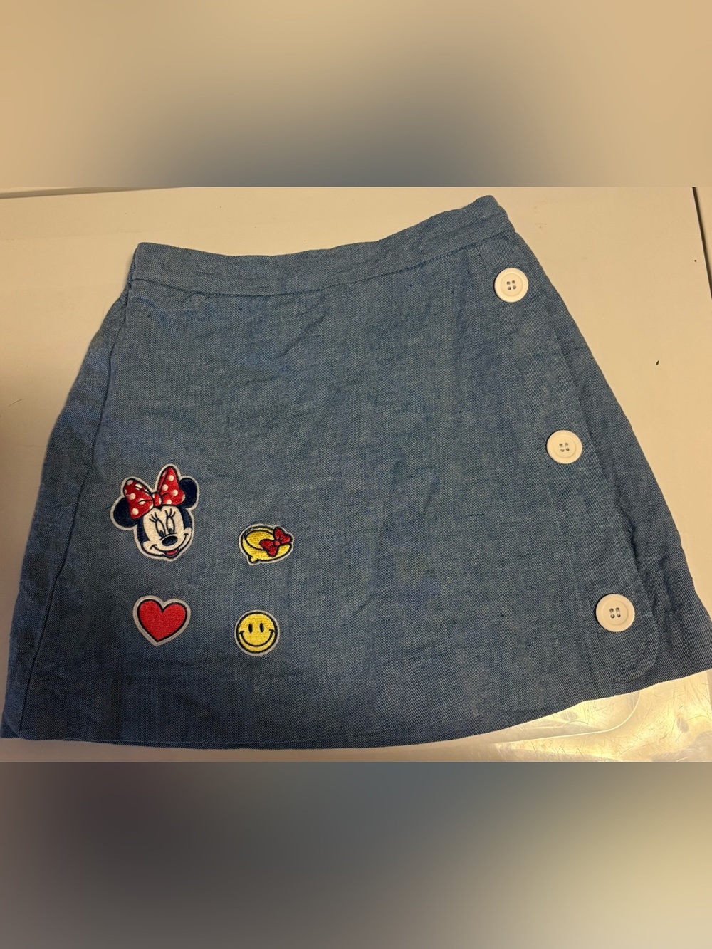 Disney Blue Denim Minnie Patch Button Skirt